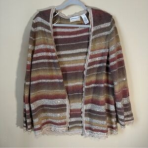 Alfred Dunner whimsical Striped Open-Front Cardigan lagenlook sparkly oversized